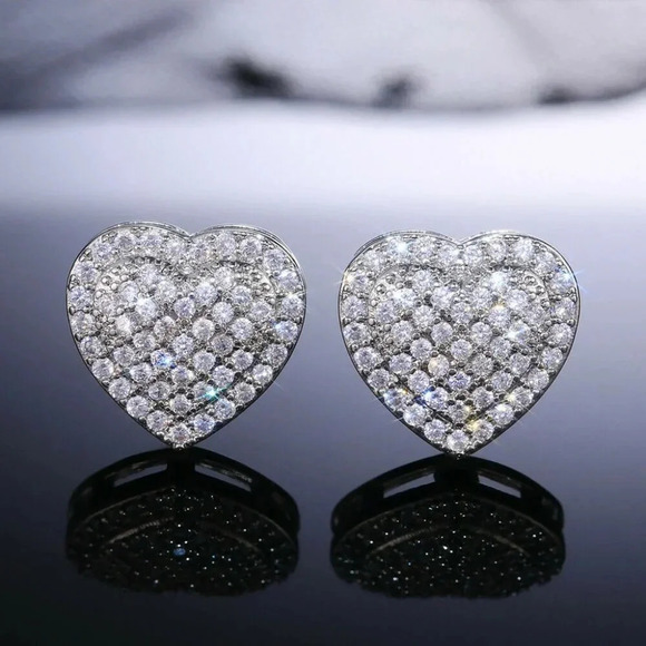 1/4 CTW Diamond Heart Pave Stud Earrings set in 925 Sterling  925 Sterling Silver Diamond Heart Stud Earrings